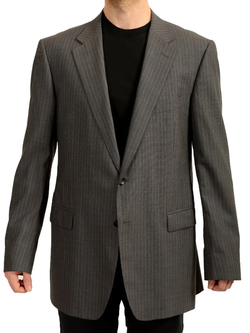 Gucci Men's Gray Striped 100% Wool Two Button Blazer US 48R IT 58R